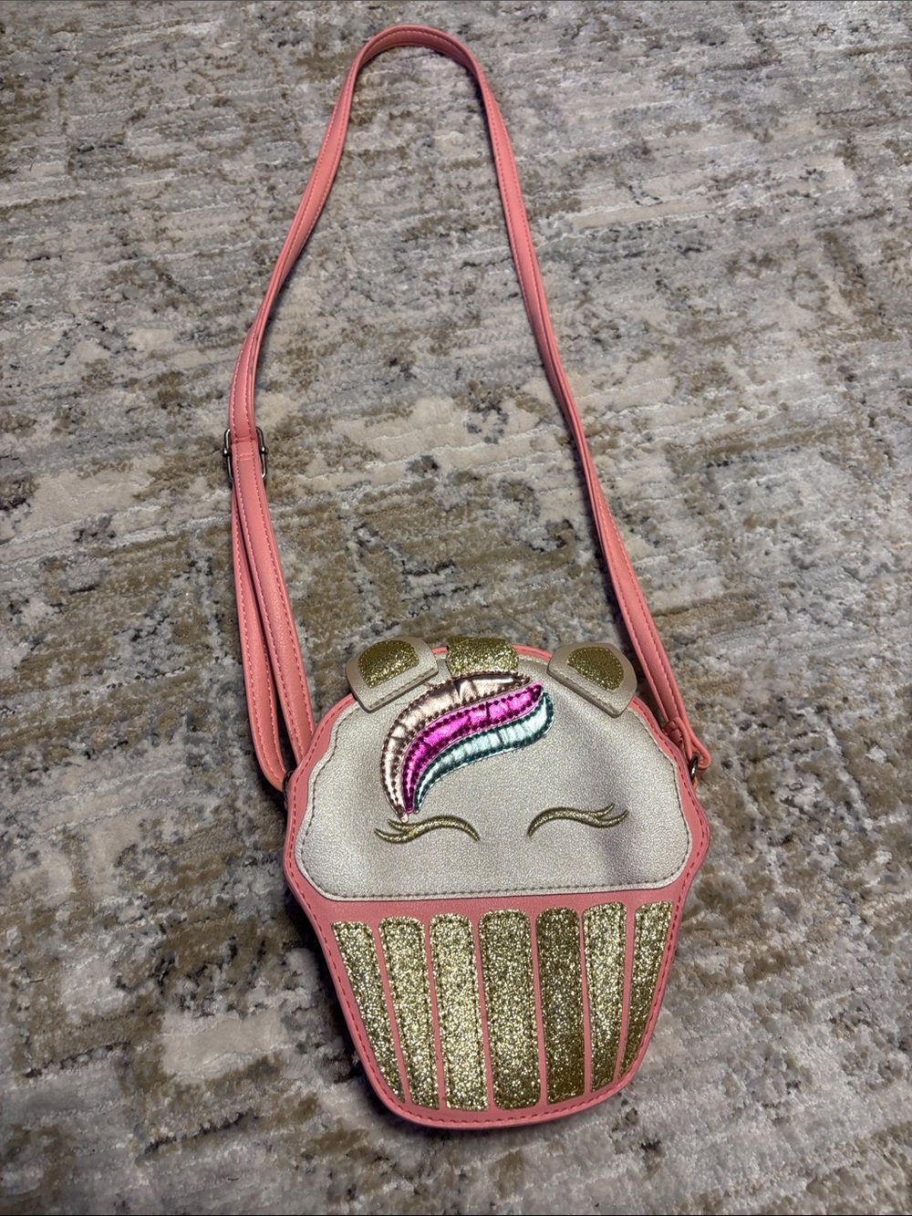 Pink Cupcake Crossbody Bag with Glitter Accents